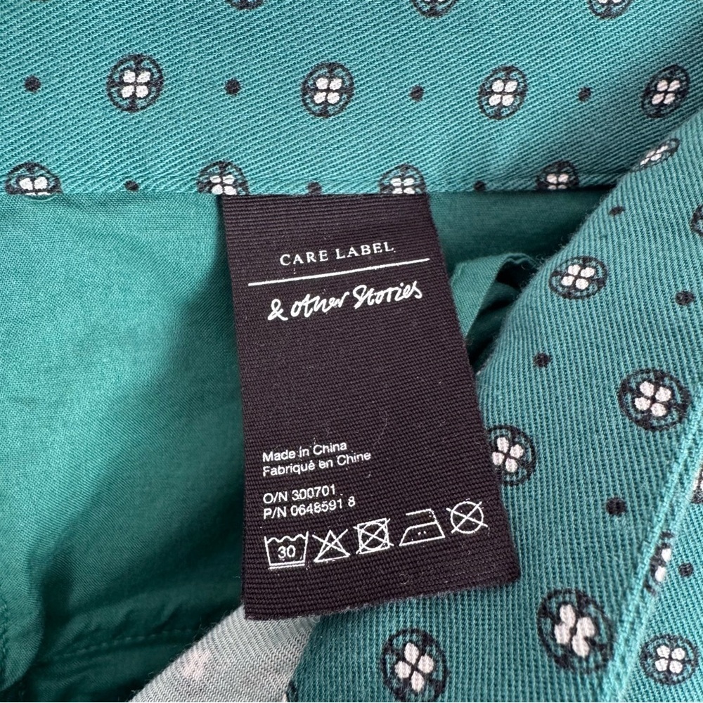 & Other Stories High Rise Wide Leg Retro Printed Green Pants Trousers Size 8 - Picture 10 of 11
